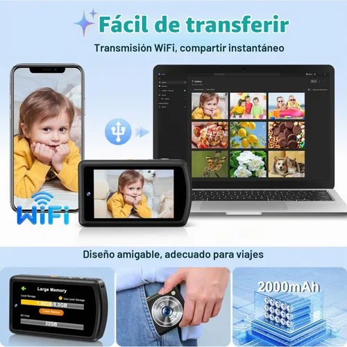 Vista 7 de Cámara digital AI, cámaras WiFi para fotografía con reconocimiento de objetos, cámara digital compacta de apuntar y disparar con doble lente, flash