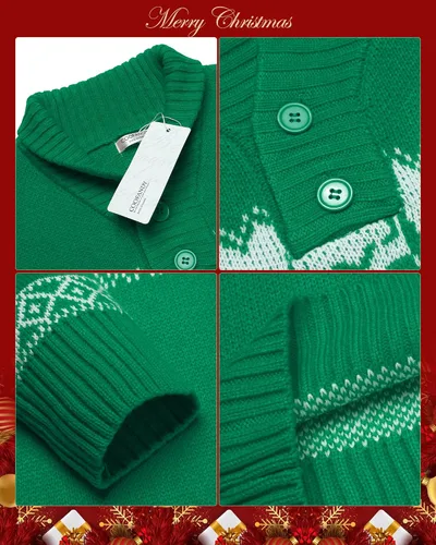 Vista 5 de COOFANDY Suéter de Navidad para hombre, suéteres de Navidad de punto feo, suéter casual con copos de nieve