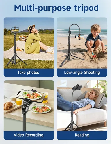 Vista 5 de Soporte de trípode para teléfono, trípode de teléfono celular de 85 pulgadas de alto para iPhone con control remoto de cuello de cisne, soporte