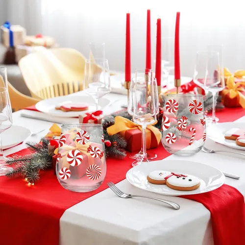 Vista 7 de Whaline 2 copas de vino sin tallo de Navidad de 17 onzas con tema de caramelo de Navidad, vasos de bastón de caramelo, vasos para suministros
