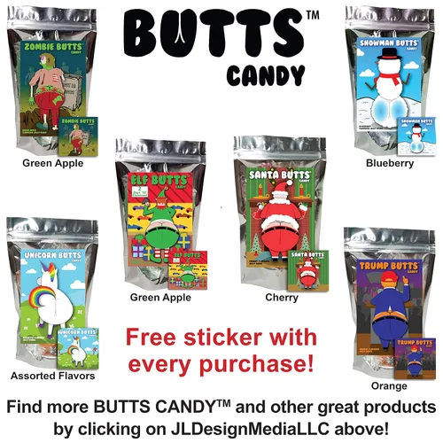 Vista 4 de Zombie Butts - Discos de gelatina con sabor a fruta de manzana verde, divertido y único regalo de broma de dulces de Halloween para cumpleaños