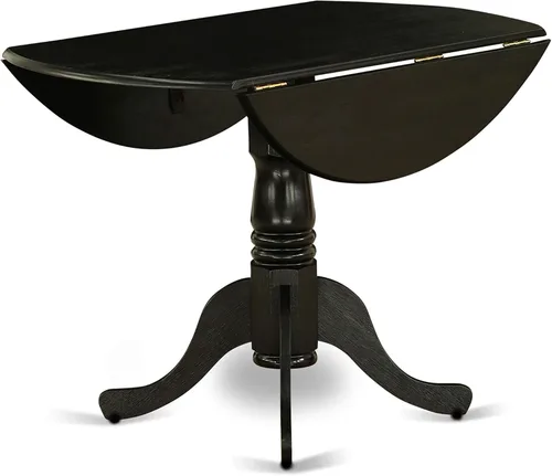 Vista 6 de East West Furniture DLLA3-ABK-47 - Juego de mesa de comedor de 3 piezas que contiene una mesa de cocina redonda con gotas y 2 sillas de comedor