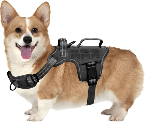 Vista 18 de Arnés para perros grandes resistente, arnés táctico sin tirones para perro con sistema Molle, chaleco para perro de servicio fácil de poner y Negro