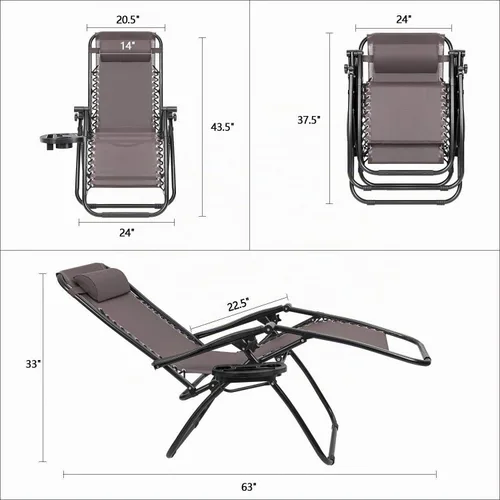 Vista 2 de Devoko Patio Zero Gravity Chair - Silla plegable para exteriores, sillas reclinables ajustables para uso junto a la piscina, silla lounge de jardín