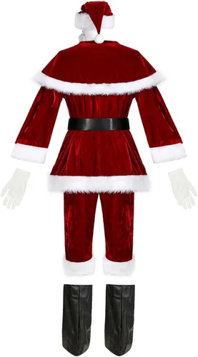 Vista 5 de 2022 Upgraded Mens 10pcs Santa Costume Set Adult Christmas Velvet Santa Claus Suit