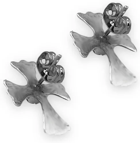 Vista 4 de Genuine Sleeping Beauty Turquoise Cross Earrings, Sterling Silver, Authentic Native American Handmade in New Mexico, USA, Post Stud, Small Blue