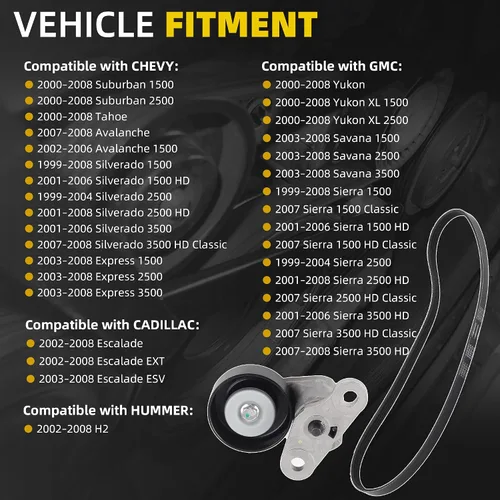 Vista 2 de Dasbecan 90K-38159 Kit de Tensor de Correa A/C Compatible con Chevy Tahoe 2000-2008, GMC Yukon 2000-2008, Cadillac Escalade 2002-2008, Chevy
