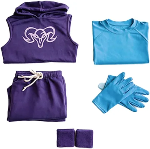 Vista 6 de Disfraz de esqueleto de rey para cosplay, conjunto de pantalones Conjunto completo de ropa deportiva con capucha de Skeleton King, color morado