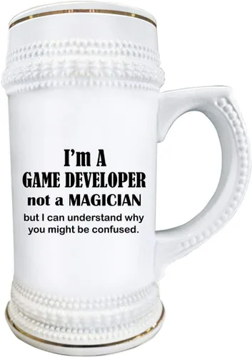 Vista 2 de Im a Game Developer Designer Beer Stein Mug 22oz Ceramic Novelty Drinkware - Not a Magician - Cute Gifts for Video Gaming Design Dev Team