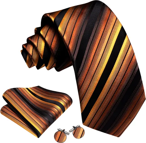Vista 125 de Barry.Wang Juego de corbatas para hombre, corbata de seda a rayas, tejido a cuadros, gemelos formales, negocios, boda