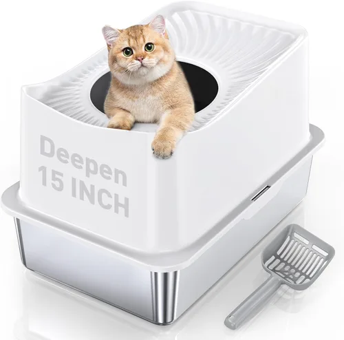 Vista 12 de WoofiGo Caja de arena cerrada de acero inoxidable para gatos con tapa, caja de arena extra grande XL para gatos grandes, bandeja de arena de metal