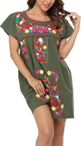 Vista 22 de YZXDORWJ Vestido bordado mexicano de manga corta para mujer 222BK