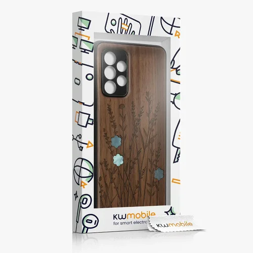 Vista 7 de kwmobile Funda de madera compatible con Samsung Galaxy A52 / A52 5G / A52s 5G - Funda - Funda - Flores silvestres perla marrón oscuro