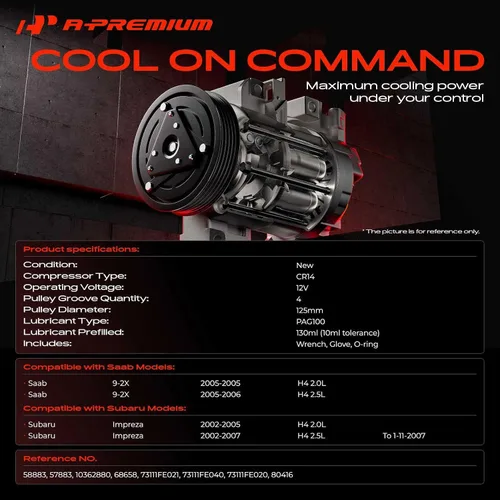 Vista 2 de A-Premium Compresor de aire acondicionado con embrague compatible con Subaru Impreza 2002-2007 y Saab 9-2X 2005-2006