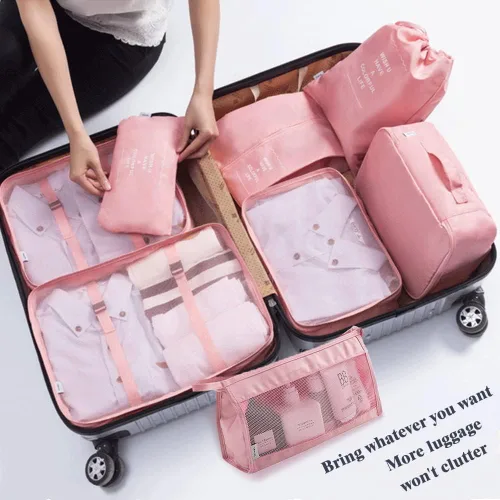 Vista 5 de fancyou - Juego de 8 cubos de embalaje para maletas, organizadores de equipaje, bolsa de almacenamiento grande, ligera e impermeable, bolsa