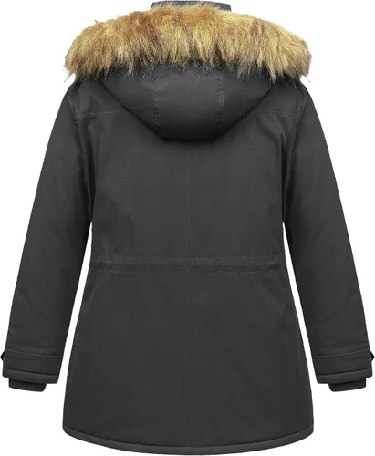 Vista 2 de CREATMO US Abrigo de invierno para mujer, talla grande, impermeable, largo, acolchado, cálido, militar, grueso, parka con capucha de piel