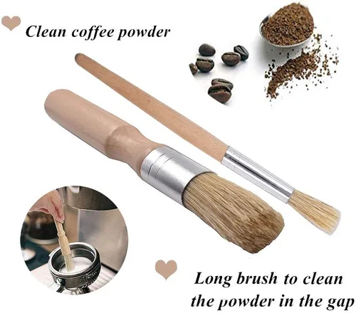 Vista 2 de Juego de 4 cepillos de limpieza para cafetera, incluye cepillos de madera y nailon para molinillos y cabezales de grupo
