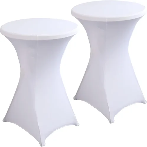 Vista 11 de Paquete de 2 Fundas para Mesa de Cóctel de Spandex Champán de 32x43 Pulgadas, Mantel de Cóctel Redondo Elástico, Funda de Mesa Highboy Ajustada