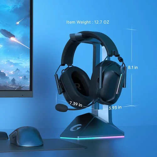 Vista 8 de Auriculares inalámbricos para juegos para PS5, auriculares USB de 2.4 GHz con micrófono para PS4, PC, Nintendo Switch, Mac, computadora, auriculares