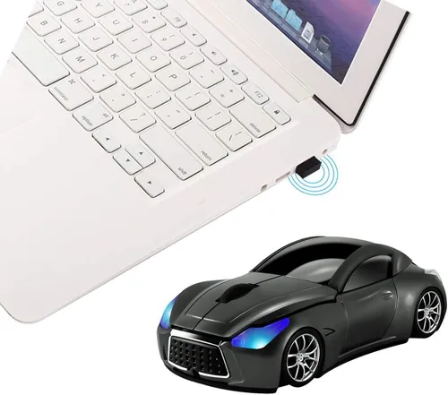 Vista 2 de elec Space Cool Sport Car Shape 2.4GHz Ratones inalámbricos ópticos inalámbricos con receptor USB para PC portátil 1600DPI 3 botones Gris