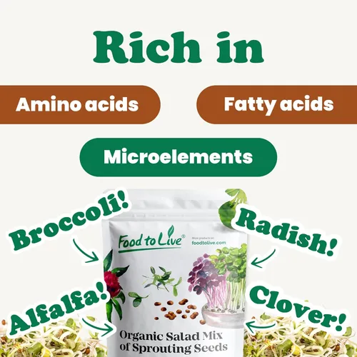 Vista 5 de Mezcla de ensalada orgánica de semillas germinantes, 10 libras, brócoli sin OMG, rábano, trébol, alfalfa. Rica tasa de germinación, no irradiada