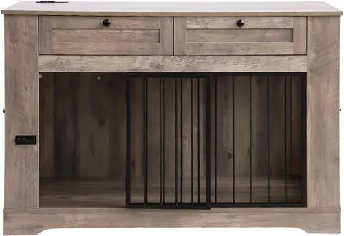 Vista 8 de Muebles de Jaula Grande para Perros - Jaula Decorativa Resistente para Perros de Interiores, Mesa Auxiliar de Jaula de Perro de Madera con Estación