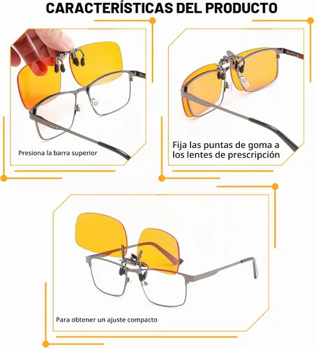 Vista 4 de FEISEDY Clip en gafas de luz azul de una pieza sin montura para mujer y Naranja/Rectangular