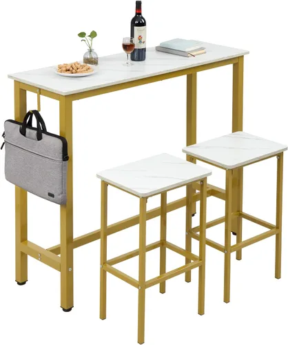 Vista 12 de Finnhomy Juego de mesa de bar, mesa de pub de 39.3 pulgadas, mesa rectangular de altura de barra, mesa de bar con taburetes, juego de mesa de cocina