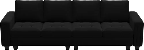 Vista 7 de Belffin Sofá modular de terciopelo de 4 asientos, sofá seccional de 4 asientos para sala de estar, color negro
