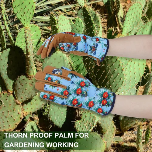 Vista 6 de Guantes de Jardinería de Cuero MERTURN para Mujeres, Guantes de Jardín a Prueba de Espinas, Guantes de Trabajo Compatibles con Pantalla Táctil