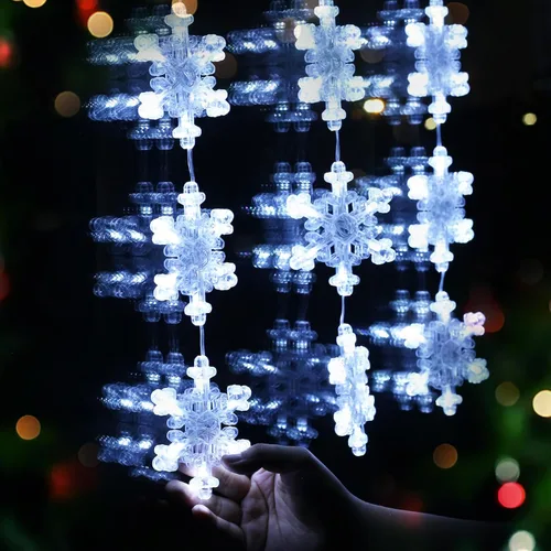 Vista 2 de Decoraciones de Navidad con luces, pack de 3 luces blancas de copo de nieve para ventana, luces de Navidad colgantes, funciona con pilas, decoración