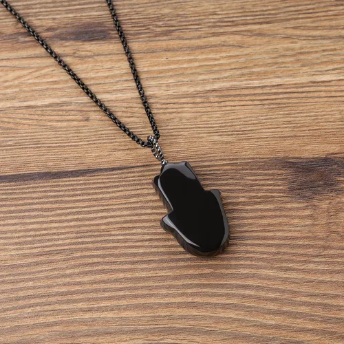 Vista 4 de COAI Collar de mano Hamsa curativa de obsidiana negra Piedra