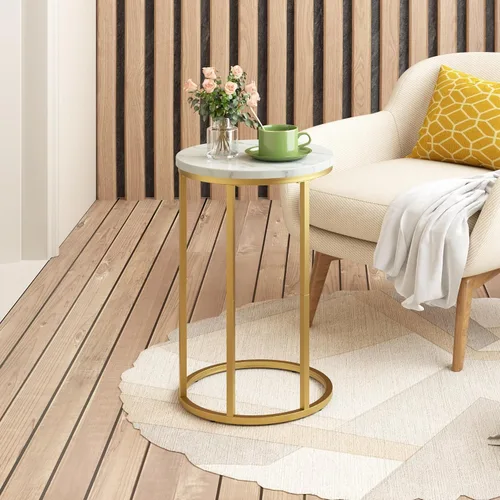 Vista 6 de Function Home Mesa auxiliar de mesa C, mesa auxiliar de sofá en forma de C de mármol, mesas de sofá que se deslizan por debajo, mesa decorativa