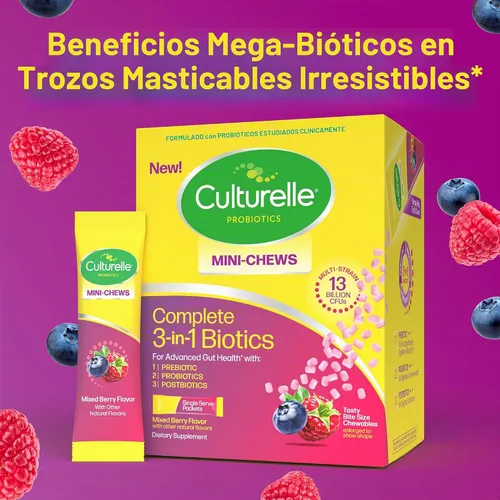 Vista 8 de Culturelle® Complete 3 en 1 Biotics Mini-Chews Probiótico diario para la salud digestiva con prebióticos y postbióticos para el equilibrio
