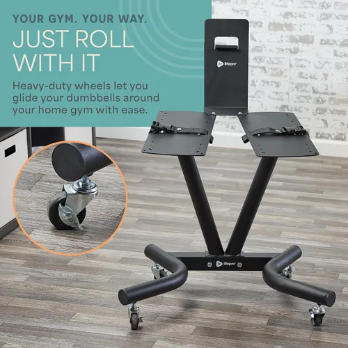 Vista 9 de Lifepro PowerFlow Pro Stand — Adjustable Dumbbell Stand & Rack with Locking Wheels Phone/Tablet Holder — Compatible with PowerFlow Plus, PowerUp