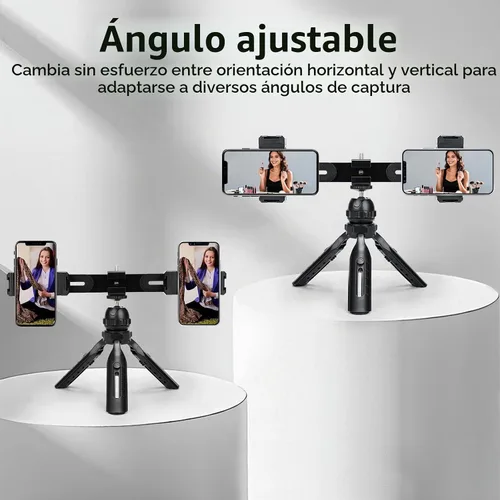 Vista 5 de Kit de video con soporte para teléfono doble, soporte de trípode para iPhone y Android