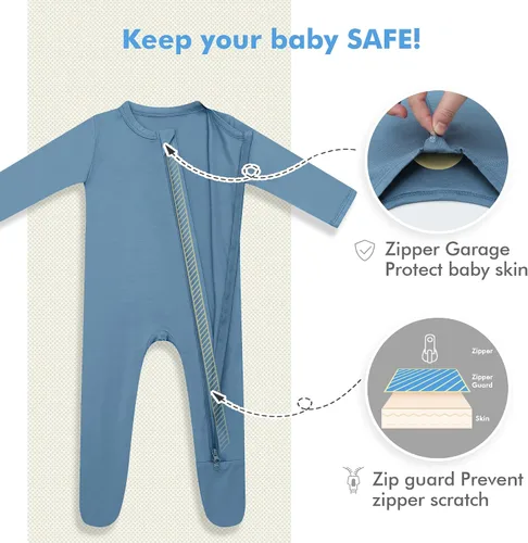 Vista 4 de HAPIU - Pijama de bambú con pies para bebé, con cremallera frontal de 2vías, mamelucos Sleep 'N Play, de 0a 24meses