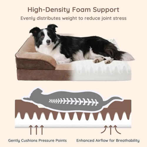 Vista 6 de BELLA & PAL Sofá cama ortopédico para perros medianos/medianos, no necesita montaje, sofá de espuma a prueba de masticaciones con forro impermeable
