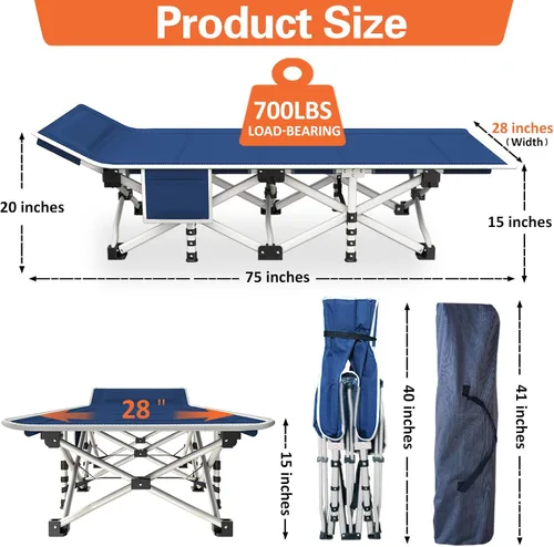 Vista 5 de Catres de campamento, paquete de 2 camas de camping con cómoda colchoneta para dormir con almohadilla, cama plegable resistente, catre de dormir
