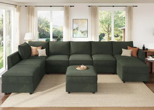 Vista 47 de HONBAY Sofá seccional modular con almacenamiento en forma de L sofá seccional, sofás convertibles para sala de estar - verde