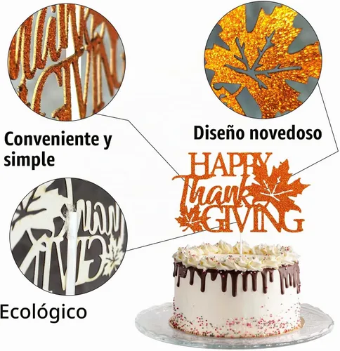 Vista 4 de Decoración de pastel de Acción de Gracias con hojas de arce de otoño, decoración de pastel de fiesta naranja