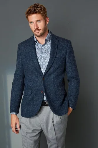 Vista 7 de HUUTOE Chaqueta de tweed para hombre, estilo vintage, casual, espiga, traje de tweed, dos botones, solapa con muesca y solapa, abrigo deportivo