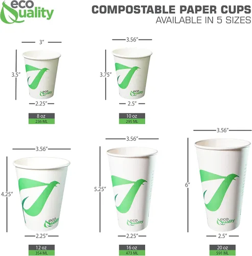 Vista 4 de EcoQuality Vasos de papel compostables de 12 onzas, tazas de café de papel blanco biodegradables desechables con forro de ácido poliláctico (PLA)