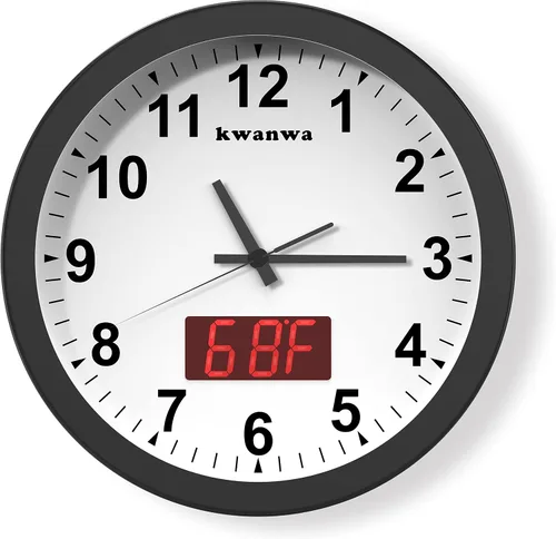 Vista 10 de Reloj de pared, con pantalla digital LED, silencioso sin tictac, de cuarzo de 12 pulgadas, funciona con pilas, reloj de pared analógico redondo Caja