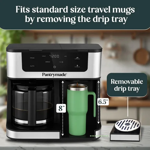 Vista 7 de Pantrymade Cafetera de doble preparación, jarra de vidrio de 12 tazas y combo K-Cup de una sola porción Cafetera con pantalla táctil programable