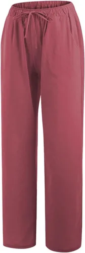 Vista 5 de Pantalones largos casuales sueltos de algodón y lino para mujer, de pierna ancha, con cordón elástico con bolsillo