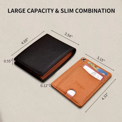 Vista 7 de Silm Leather Wallet for Men RFID Blocking Bifold Larger Capacity with (12+6) Slots Credit Card Holder with Gift Box