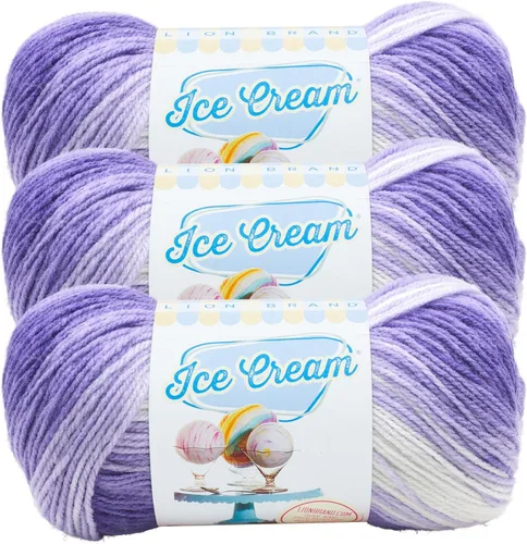 Vista 24 de Lion Brand Yarn, Hilo para Bebé Ice Cream para tejer, ganchillo y manualidades, Baseball Nut, 1 paquete, fibra acrílica colorida de peso DK
