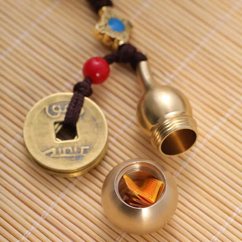 Vista 8 de Monedas de Feng Shui 2021 con llavero de latón Calabash Wu Lou para viajes de longevidad, seguridad, riqueza, porsperidad, éxito y buena suerte