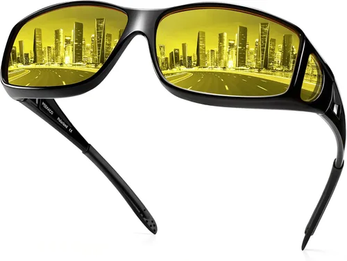 Vista 53 de Night Vision Driving Glasses for Men & Women - Polarized Anti Glare Fit Overs with Wrap-Around HD Yellow Lens